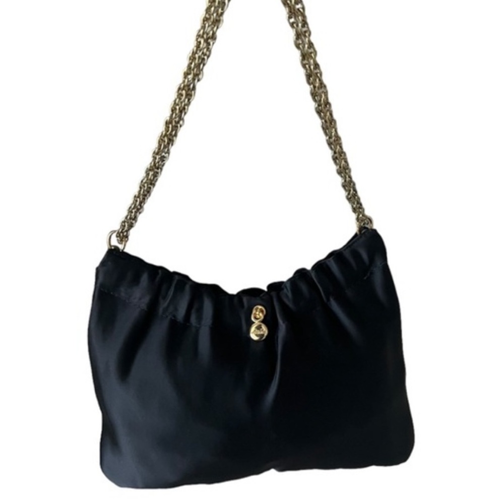 Vintage 80's Ande Black Fabric Clutch Purse With Gold Chain Strap